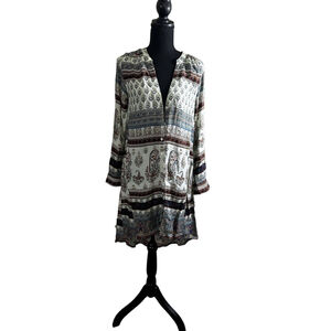 RAGA Women's Bohemian Cream Blue Paisley Tunic Top/Dress, Size XS